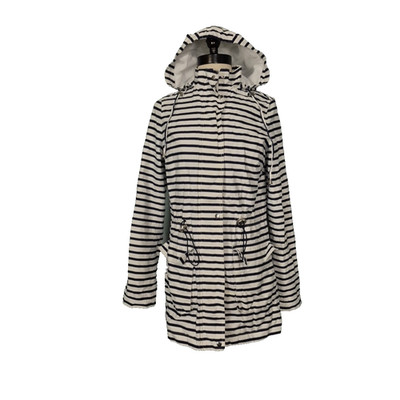 The Limited Anorak Jacket Womens XS Striped Blue White Hood Pockets Rain Winter