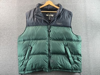 Eddie Bauer Puffer Vest Men's XXL EBTEK Black Green Goose Down Quilted Ripstop