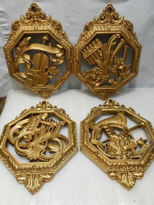 4 Vintage Homco Musical Instruments Wall Hanging 7402 A-D Hollywood Regency E82J