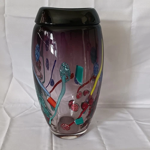 Hand Blown Murano Murrine Abstract Art Glass Vase Signed Large