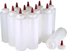 Plastic Squeeze Condiment Bottles with Red Tip Cap 16-Ounce Set of 12 Wide Mouth