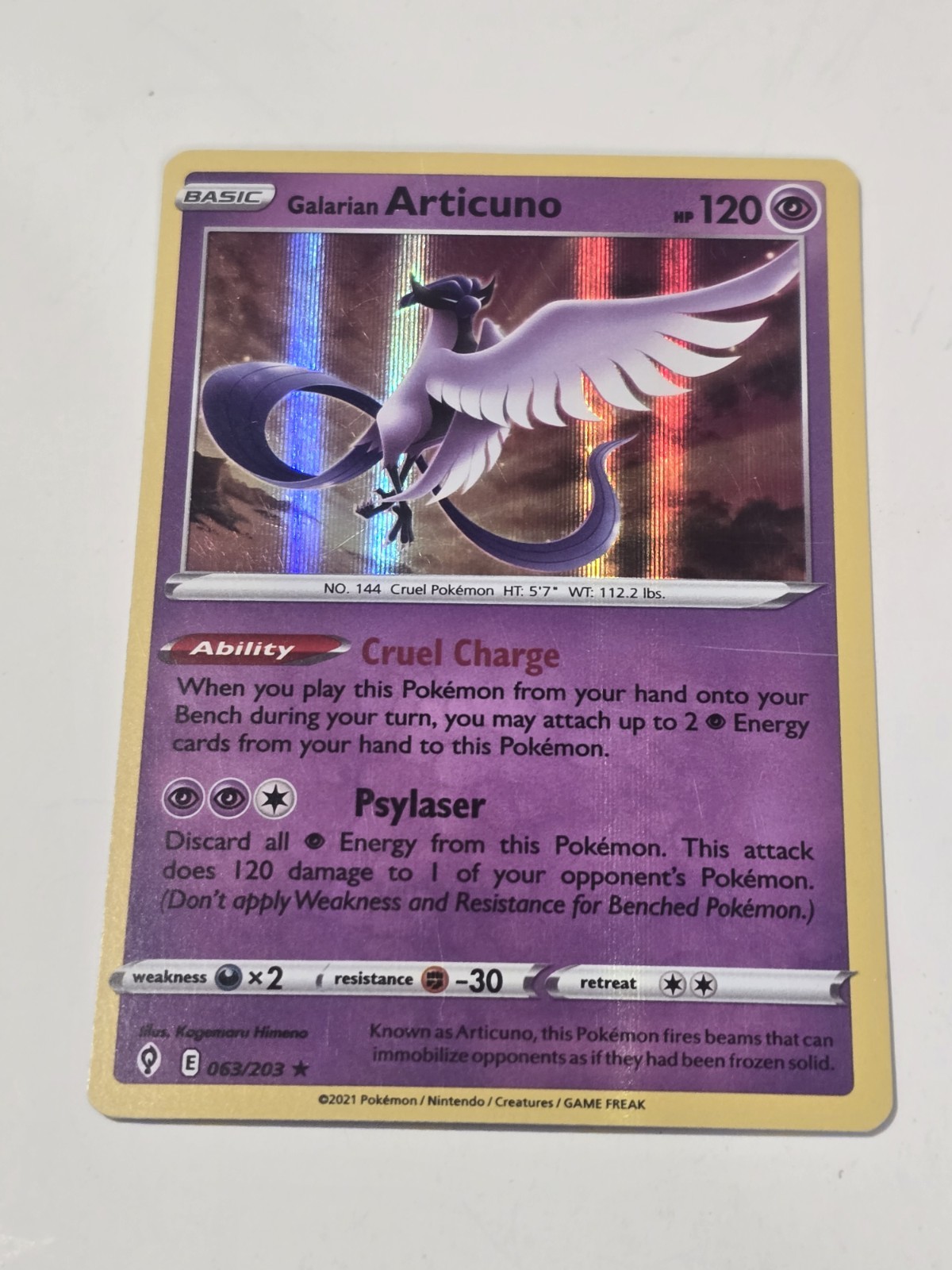 Galarian Articuno Pokemon Pokemon Evolving Skies TCG 063/203 Holo Rare 