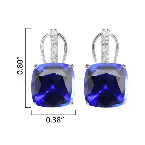 10.48 Ctw Cushion Cut Created Sapphire & Real Topaz Earrings 14k Gold Plated 925 - Picture 3 of 6