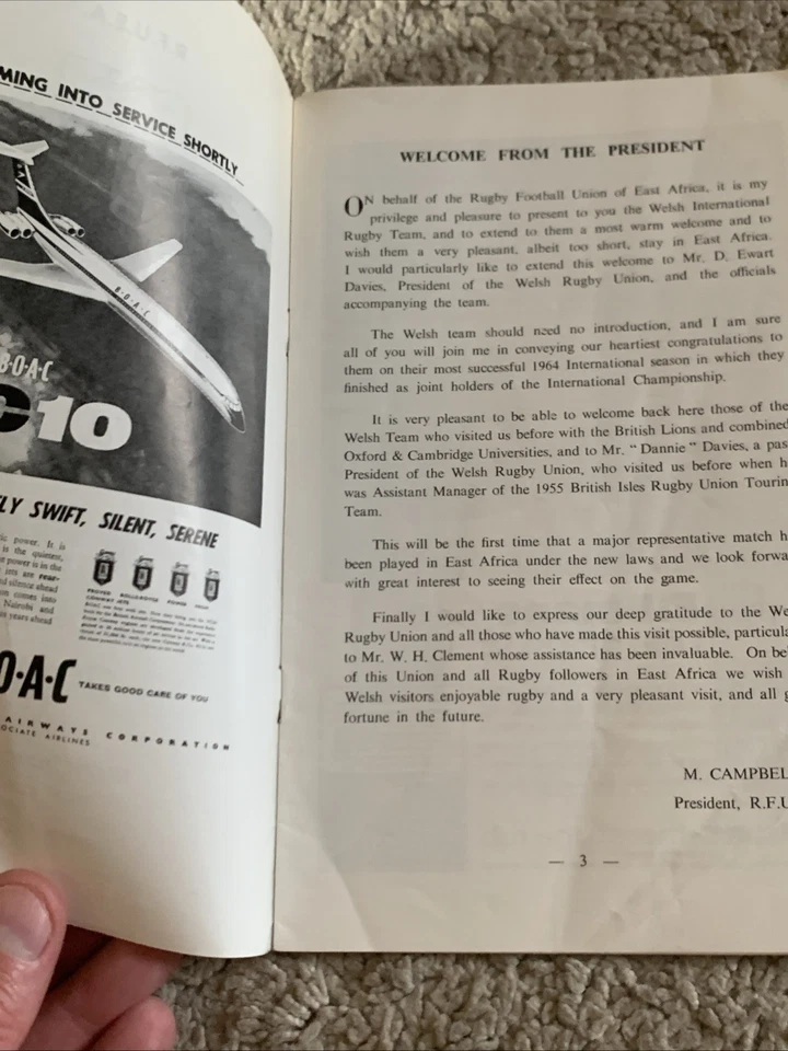Vintage East Africa v Wales Nairobi May 12th 1964 Rugby Programme Rare - Image 3 of 4