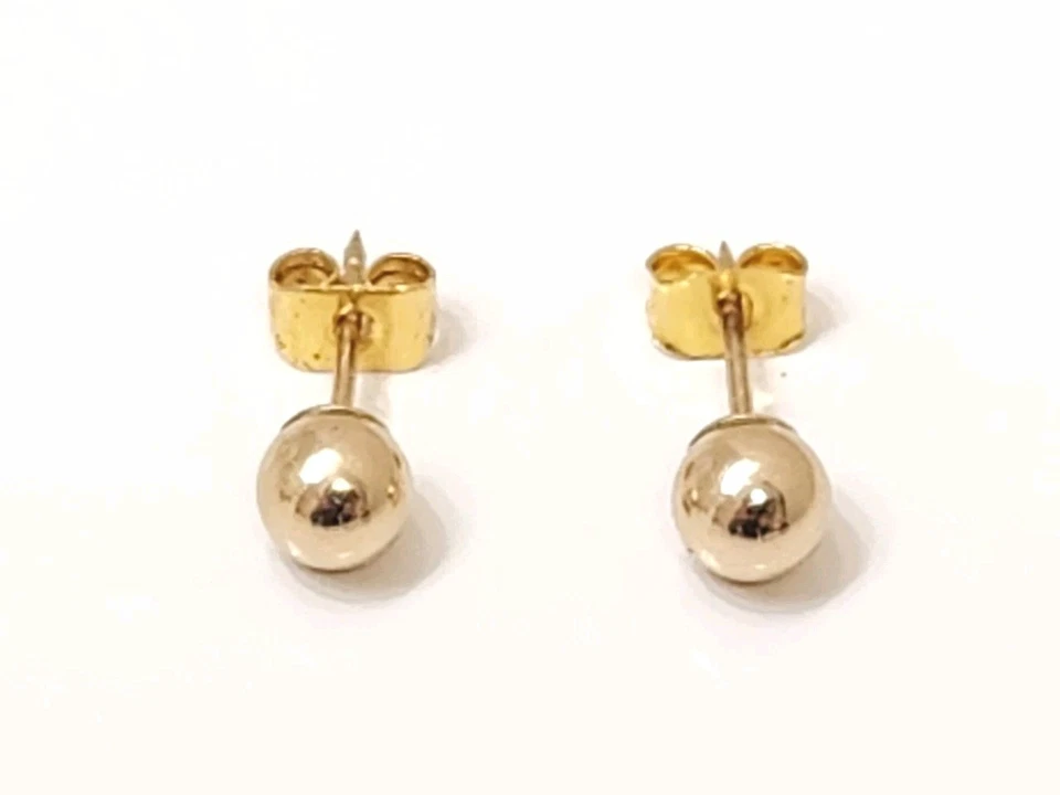 Aretes suaves ligeros bola redonda de oro amarillo de 14K firmados para hombre/mujer Foto 3 de 4