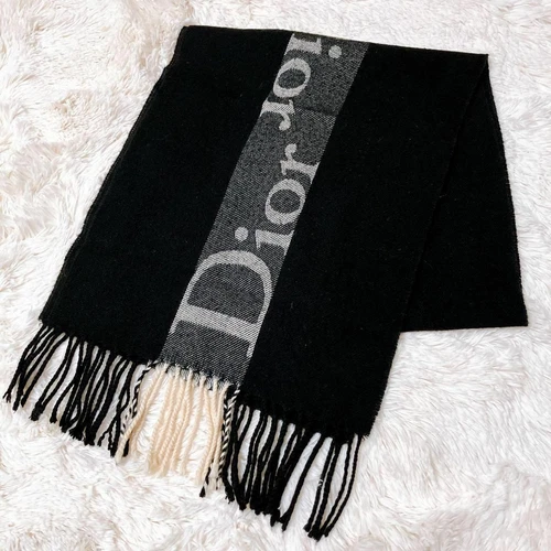Authentique écharpe motif logo Christian Dior noir gris 166 x 33 cm saison hiver