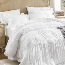 Queen Comforter Set Seersucker 7 Pieces Luxury Ruffle Bed in a Bag Queen Size fo