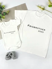 Big Brother Little Bro Hashtag, Cute Matching T-shirt, baby vest, Baby-grow