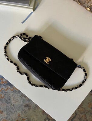 Vintage CHANEL Black Quilted Satin Small Flap Bag