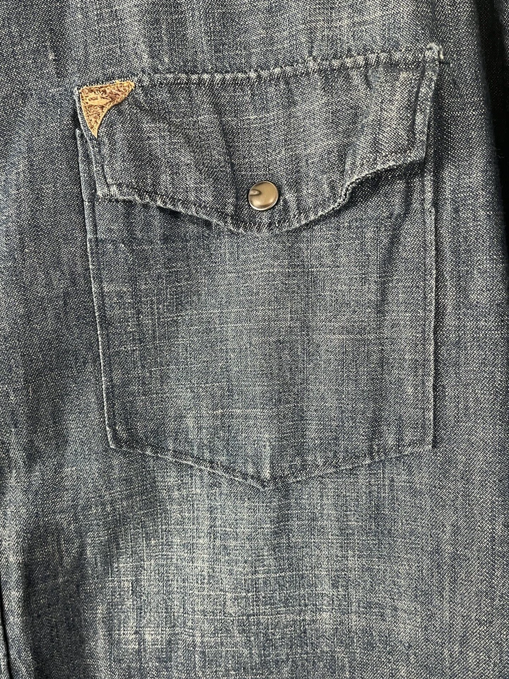 Timberland Denim Pearl Snap Western Heavy Outdoor Blue Shirt Button Mens XL Y2K - Image 3 of 4