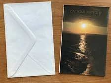 Vintage 1975 American Greetings Birthday Card & Envelope Unused Retro Sunset Mod