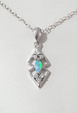 Gorgeous Real Fire Opal & Clear Stones Pendant & Free Chain 925 silver #22415