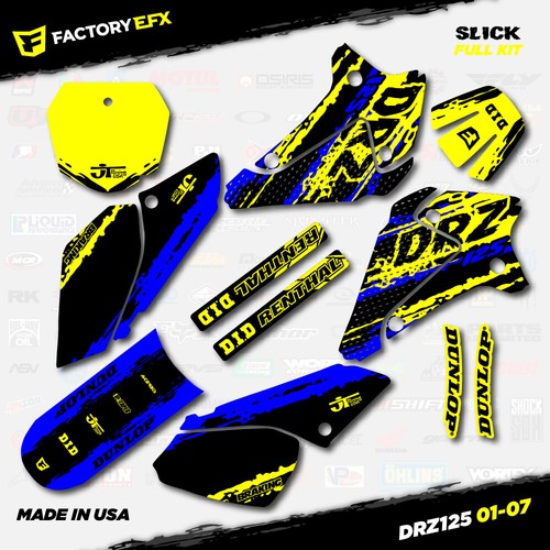 Yellow Black & Blue Slick Racing Graphics Kit fits Suzuki DRZ125 01-07 DRZ 125 - Picture 4 of 5