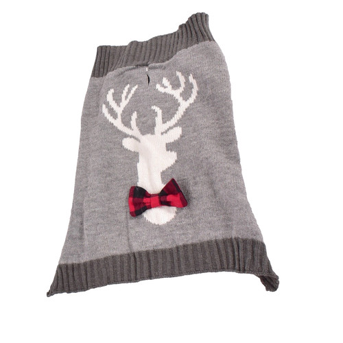 Vibrant Life Christmas Holiday Gray Deer Dog Pet Sweater Size Medium