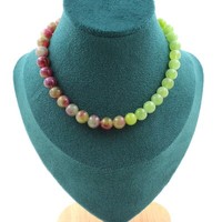 Steine Und MinéRaux. Halskette Perlen Turmalin Zweifarbig + Peridot 8 Mm. Kette