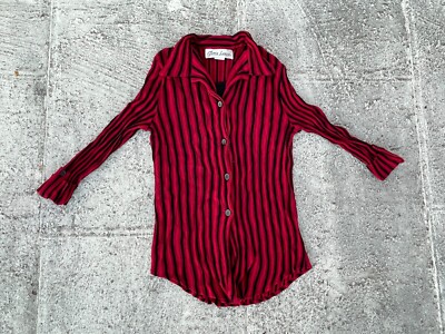 Gloria Lance Women Top Vintage Shirt Extra Stretched Button up Red/Black Size M