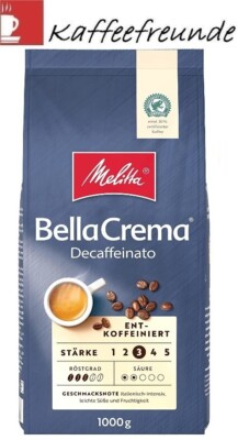 8 x 1 KG MELITTA BELLA CREMA DECAFFEINATO KAFFEE BOHNEN