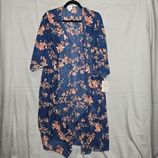 Womens Size Large Lularoe Sheer Kimono Duster Cover Up,Blue With Cherry Blossom