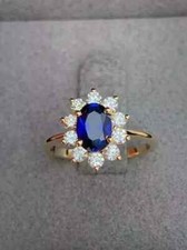 2Ct Oval Cut Lab-Created Blue Sapphire Engagement Ring 14K Yellow Gold Plated
