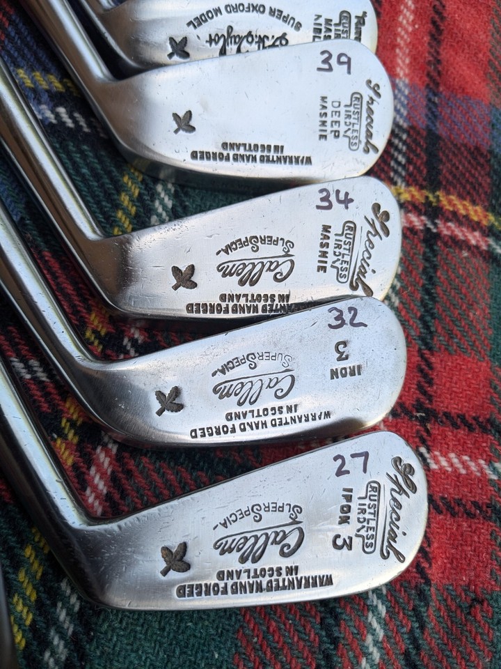 Beautiful Set of Callen clubs for playing hickory golf. Driver & 6