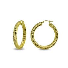 4x30mm Twist Round Click-Top Polished Gold Plated 925 Silver Small Hoop Earrings