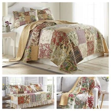 Delaney Floral Patchwork Pre-Washed Cotton Quilt Set - Daybed Coverlet - Throw