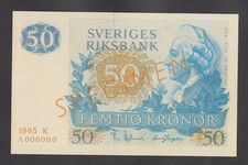 🔴SWEDEN  50 Kronor 1965  UNC  *SPECIMEN*  REPRODUCTION🔴