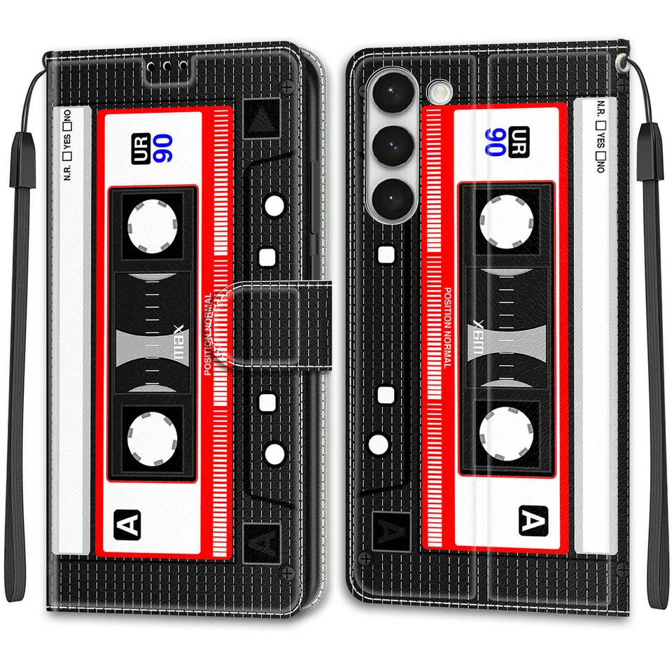 For Various Phone Retro Tape Cool Magnetic Flip Wallet Card Bag Stand Case Cover - Image 2 of 4