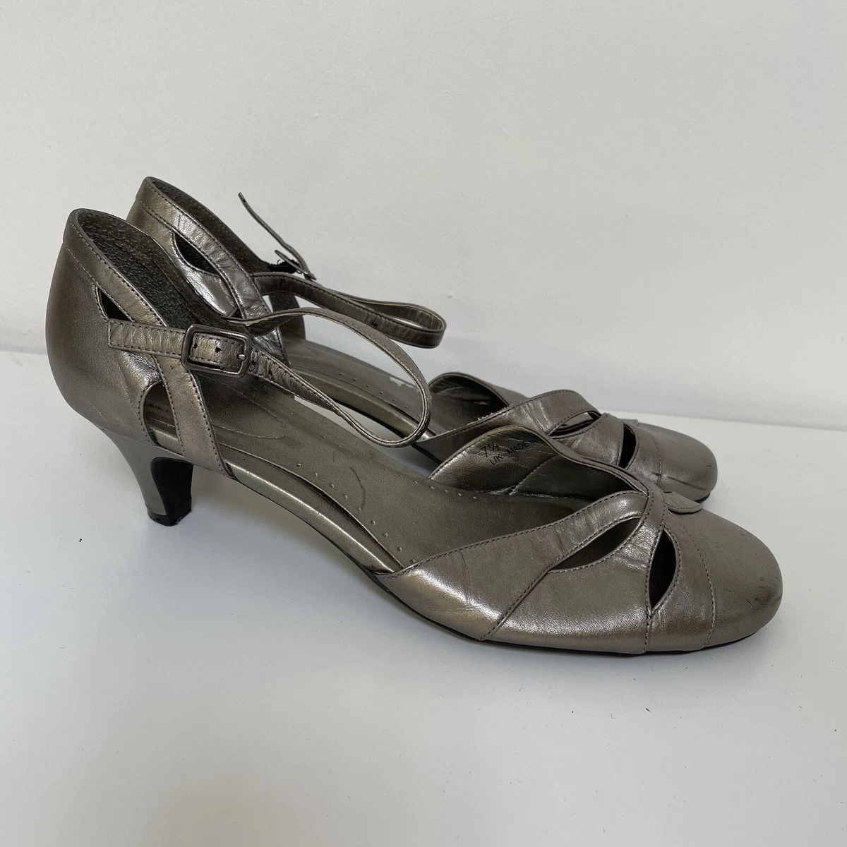 Footglove Marks Spencer Wider Fit Pewter Grey Kitten Heel Sandal Size 7.5