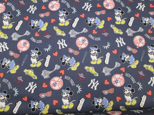 NEW YORK YANKEES MLB DISNEY 100% COTTON 1/2 YD PIECE BRAND NEW DESIGN "GO YANKS" - Picture 2 of 4
