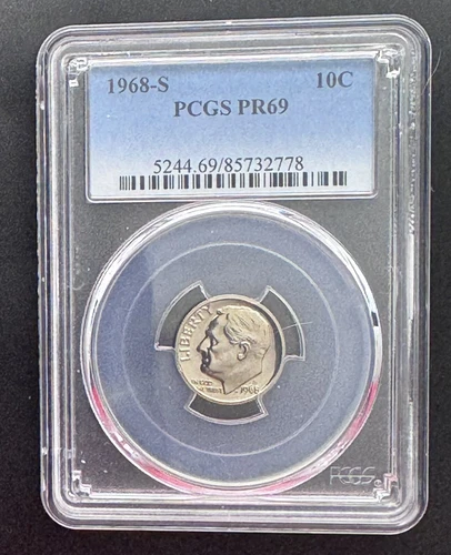 1968-S Roosevelt Dime PCSG PR69 Super Shinny Proof Slab