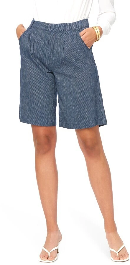 NYDJ Relaxed Linen Blend Bermuda Short - Blue Size 6