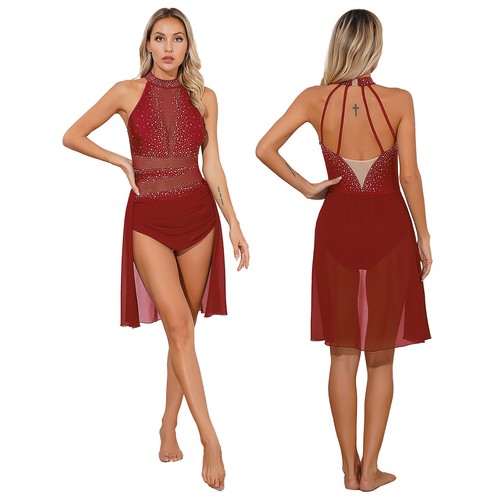 Mujer Brillante Estrás Lírico Disfraz Ballet Leotardo Vestido Moderno Ropa de Baile - Imagen 19 de 48