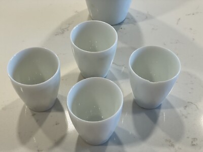 Vintage 5-Piece White Porcelain Sake Set of 5, Sake Bottle and