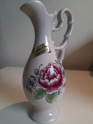 	FAIENCE EWER VINTAGE FRENCH ART WORKSHOP VASE HAND PAINTED UNIQUE AND RARE		 		