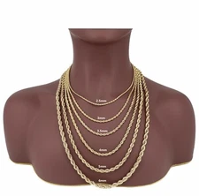 Men's 14k Rope Chain Necklace Bracelet 2mm 3mm 4mm 5mm 6mm Yellow Gold Plated