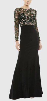 Mac Duggal Black Beaded Illusion Jersey Formal Gown Maxi Dress Sz 4 NWT