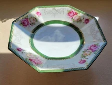 G Wiegand CS Prussia 9" Porcelain Pedestal Floral Octagonal Pastry Plate