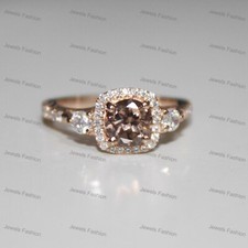 2.30 Ct Chocolate Simulated Diamond Halo Engagement Ring Rose Gold Plated Silver