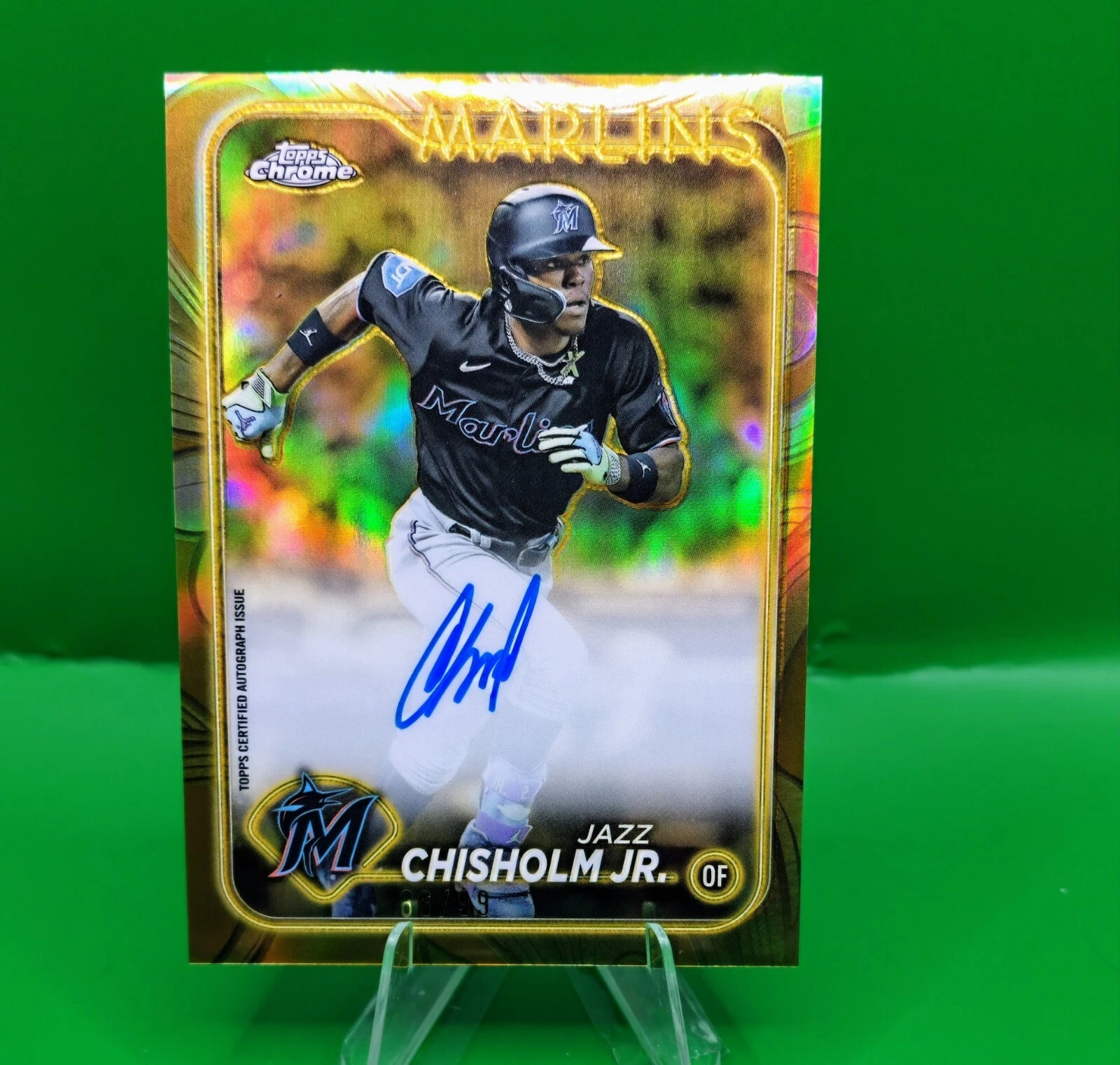2024 Topps Gilded Topps Chrome Gold Autographs Jazz Chisholm Jr Auto /99 Marlins