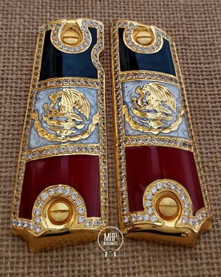 Zirconias bandera Cachas CZ diamantada premium mexican flag grips 1911 full size