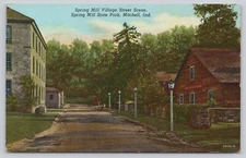 Spring Hill Village Street Scene Spring Hill  Mitchell Indiana Linen Postcard