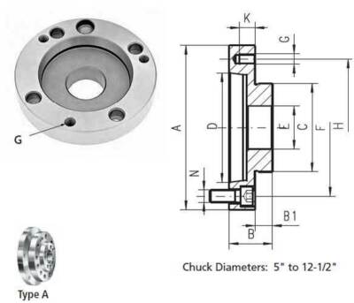 Bison-Bial 8.0'' A2-5 Type A Finished Steel Adapter Plate for SET-TRU Lathe Chuck
