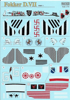 PRINT SCALE DECALS 48-024 FOKKER D.VII Pt.1 1/72 for Roden etc