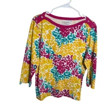Westbound Blouse Women's Large Artsy Colorful Abstract 3/4 Sleeve Casual Top