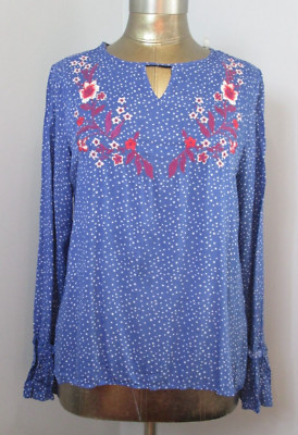 Jolt Split Open Back Blue Top Womens Size L Chest 40 Polka Dot Floral 209-32794