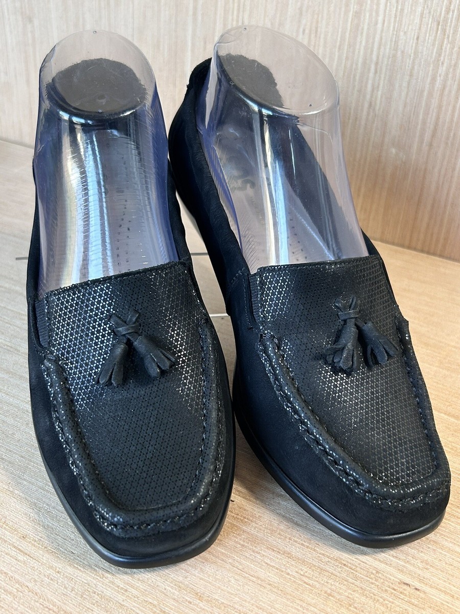 SAS Hope Black Leather Tassel Slip On Loafer Women display picture 2