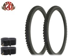 2 ALTA BICYCLE WIRE BEAD DURABLE TIRES 26x 1.75 BLACK ROUGH KNOBBY TREAD w/TUBES