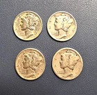 Lot Of 4 Mercury Dimes 1925S 1935P 1943P 1945P  EF Condition