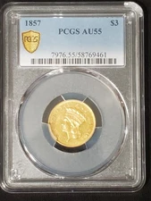 1857 Gold $3 Indian Princess PCGS AU55
